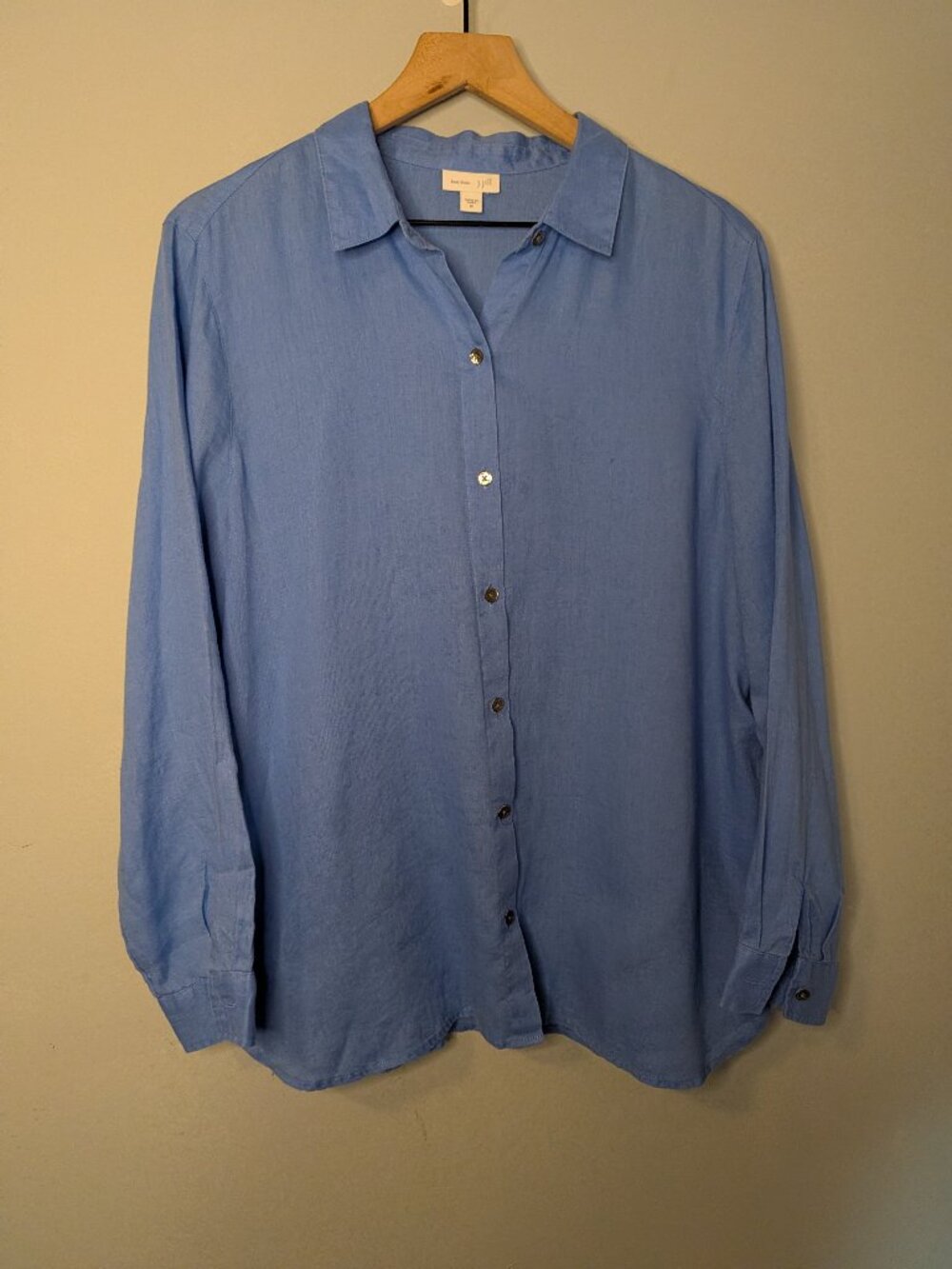 J. Jill Love Linen 100% Linen Button Up Shirt Women’s Blue Medium Long Sleeve